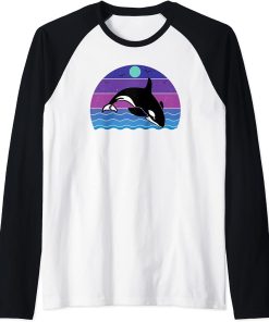 Vintage Retro Orca Whale Watchers Graphic Raglan Baseball Tee