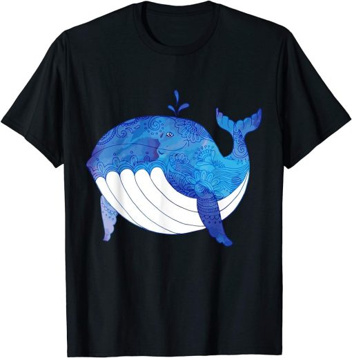 Cute Doodle Whale | Floral Motif T-Shirt