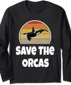 Funny Orca Whale Shirt Ocean Sea Gift Save The Orcas Retro Long Sleeve T-Shirt