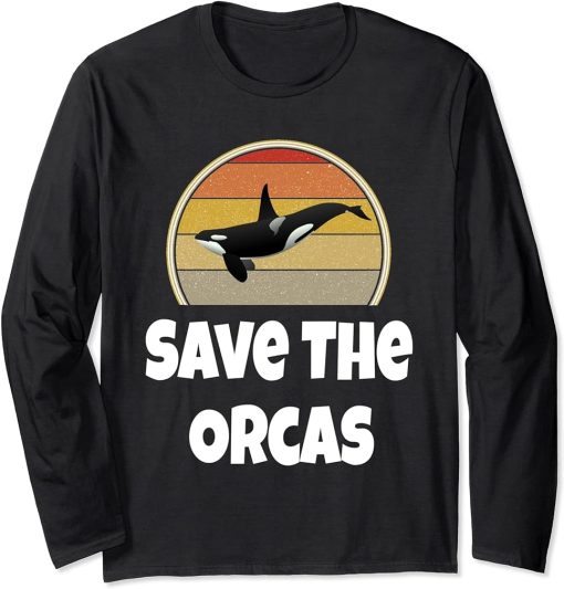 Funny Orca Whale Shirt Ocean Sea Gift Save The Orcas Retro Long Sleeve T-Shirt