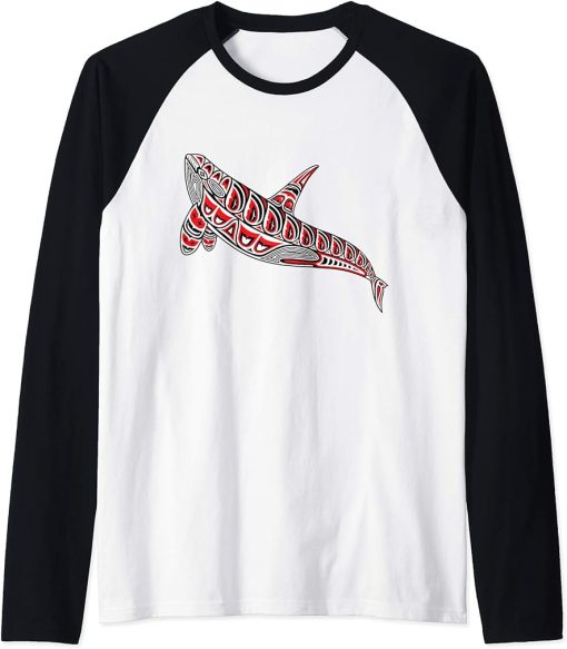 Native American Indian Orca Killer Whale Pacific Northwest Raglan Baseball Tee