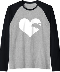 White heart and orca animal lover Women girls Raglan Baseball Tee