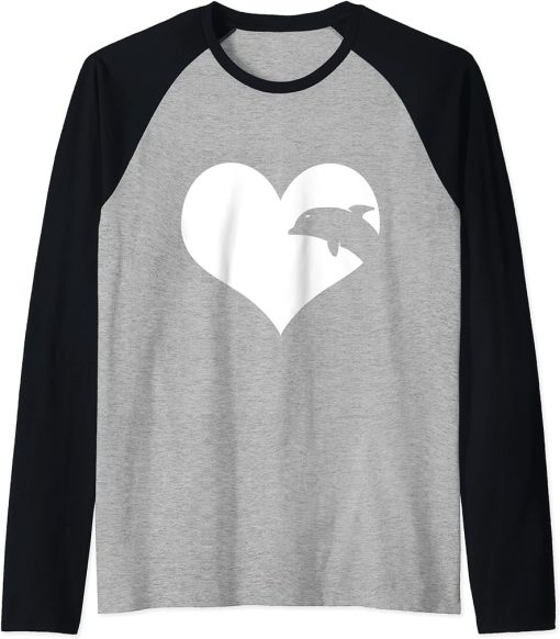 White heart and orca animal lover Women girls Raglan Baseball Tee