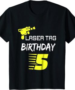 Kids Laser Tag Birthday Party Age 5 T-Shirt Black Light Laser Gun