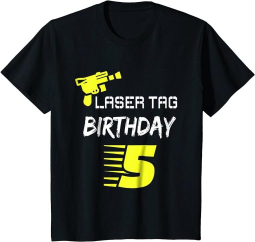 Kids Laser Tag Birthday Party Age 5 T-Shirt Black Light Laser Gun