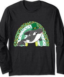 St. Patrick"s Day Orca Green Rainbow Four Leaf Clover Long Sleeve T-Shirt