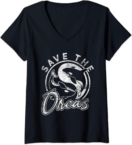 Womens Save The Orcas V-Neck T-Shirt