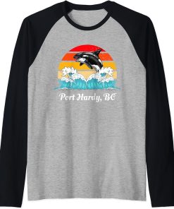 Vintage Port Hardy BC Distressed Orca Killer Whale Art Raglan Baseball Tee