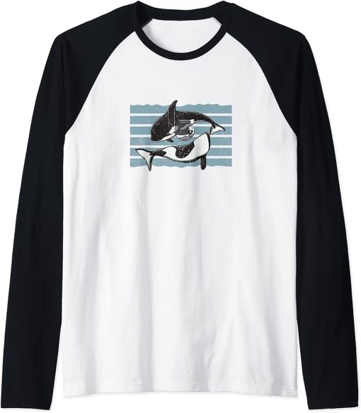 Orca Free Save the Whales Social criticism Ocean Protection Raglan Baseball Tee